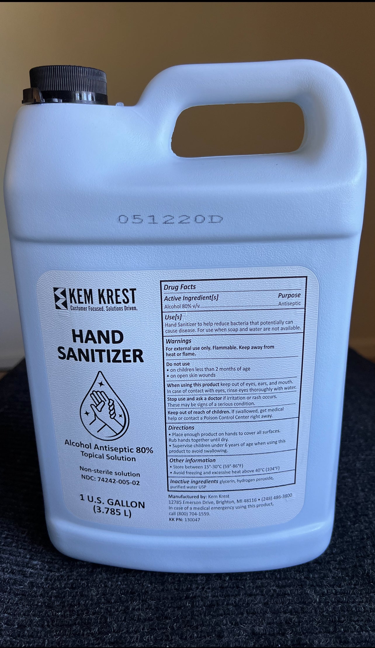 Kem Krest Liquid Hand Sanitizer 80% Alcohol Antiseptic Topical Solution ( 1 Gallon )